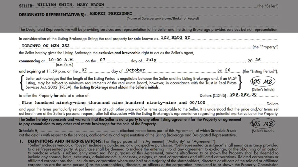 Listing Agreement - Seller Designated Representation Agreement